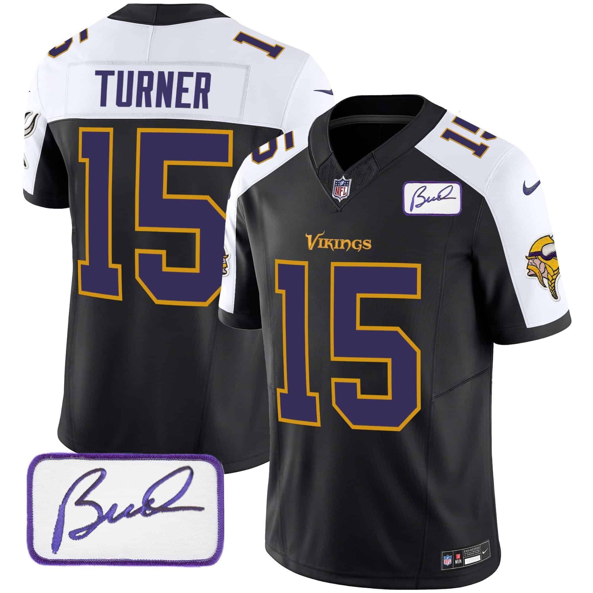 Men Minnesota Vikings 15 Turner Black 2024 Nike Bud Grant Patch Classic Limited NFL Jersey
